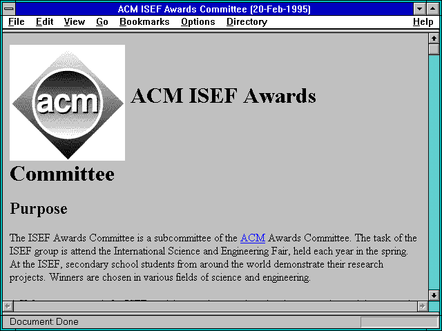 Screenshot of ACM ISEF Awards Committee (20-Feb-1995)