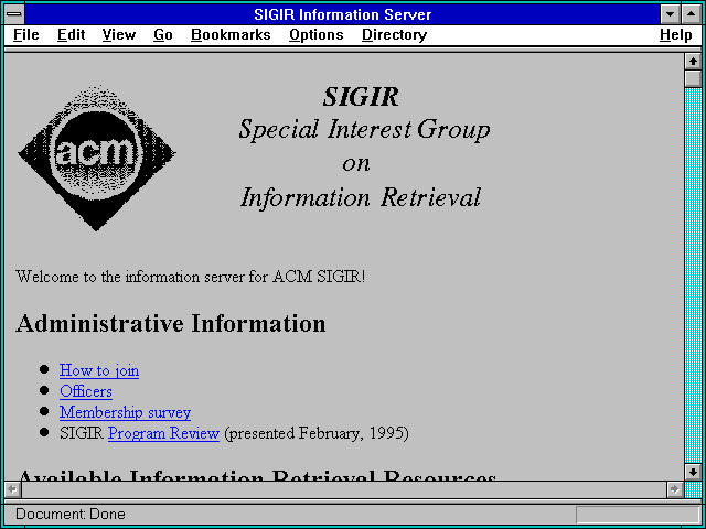 Screenshot of SIGIR Information Server