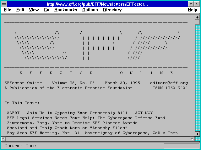 Screenshot of http://www.eff.org/pub/EFF/Newsletters/EFFector/current