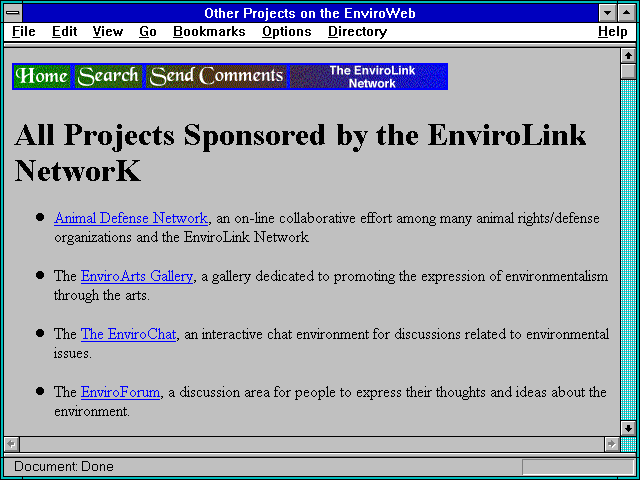 Screenshot of Other Projects on the EnviroWeb