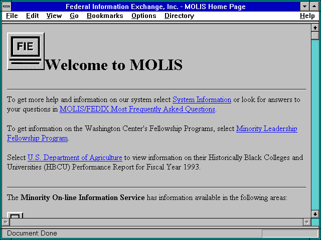 Screenshot of Federal Information Exchange Inc. - MOLIS Home Page