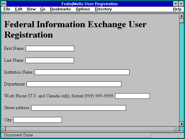 Screenshot of Fedix/Molis User Registration