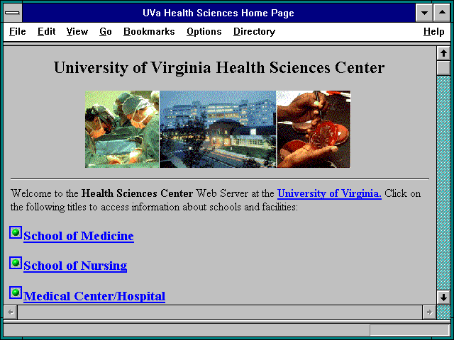 Screenshot of UVa Health Sciences Home Page