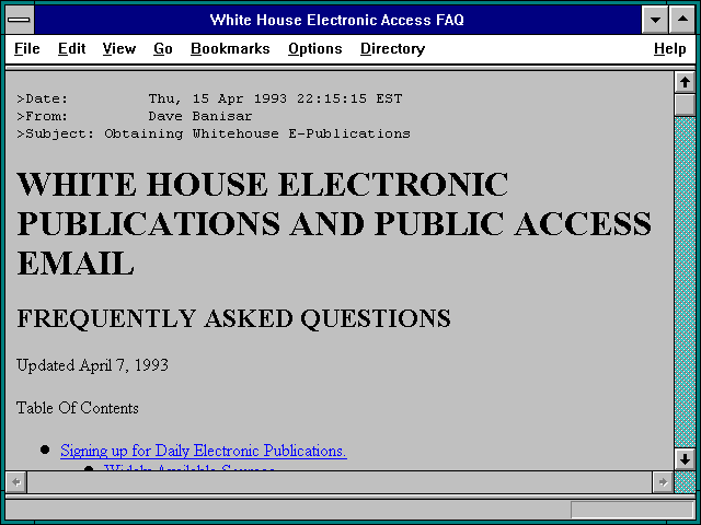 Screenshot of White House Electronic Access FAQ