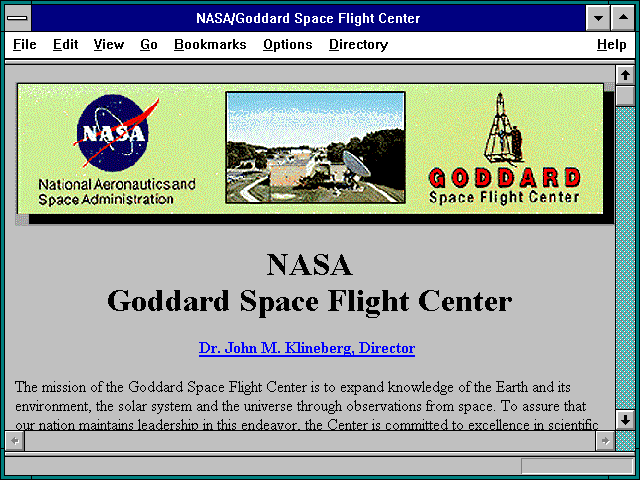 Screenshot of NASA/Goddard Space Flight Center