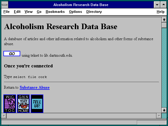 Screenshot of Alcoholism Research Data Base