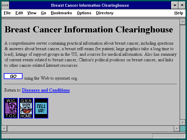 Screenshot of Breast Cancer Information Clearinghouse