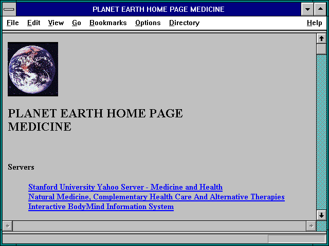 Screenshot of PLANET EARTH HOME PAGE MEDICINE