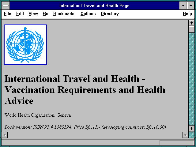 Screenshot of Internationl Travel and Health Page