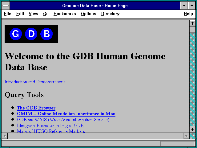 Screenshot of Genome Data Base - Home Page