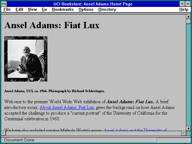 Screenshot of UCI Bookstore: Ansel Adams Home Page