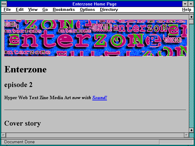 Screenshot of Enterzone Home Page