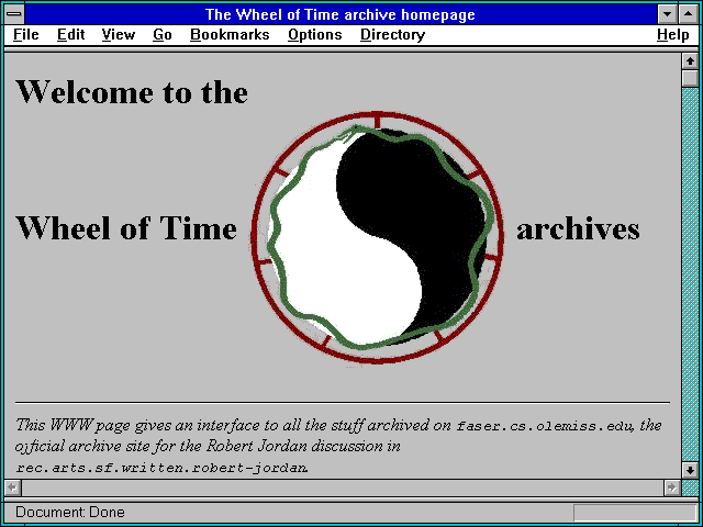 Screenshot of The Wheel of Time archive homepage