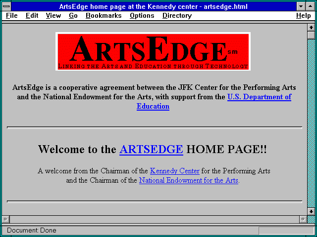 Screenshot of ArtsEdge home page at the Kennedy center - artsedge.html