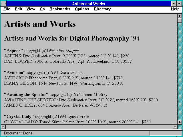 Screenshot of Artists and Works