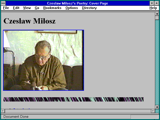 Screenshot of Czeslaw Milosz's Poetry: Cover Page