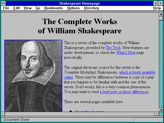 Screenshot of Shakespeare Homepage