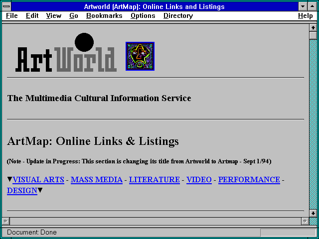 Screenshot of Artworld (ArtMap): Online Links and Listings