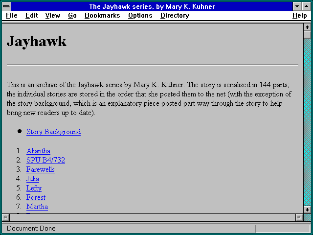 Screenshot of The Jayhawk series by Mary K. Kuhner