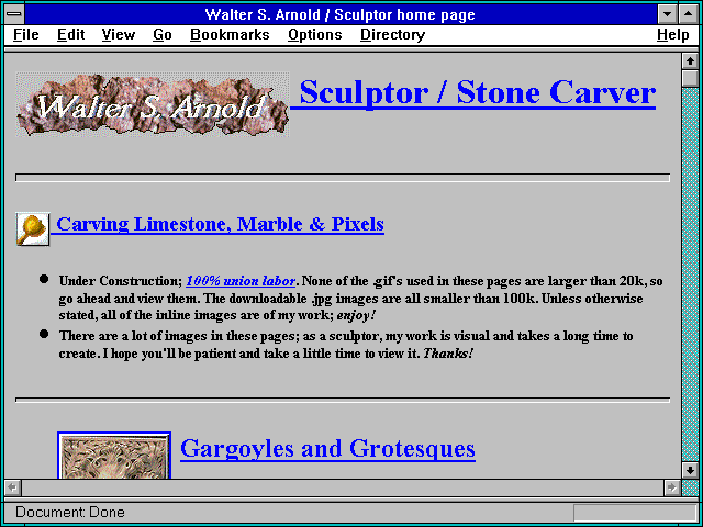 Screenshot of Walter S. Arnold / Sculptor home page