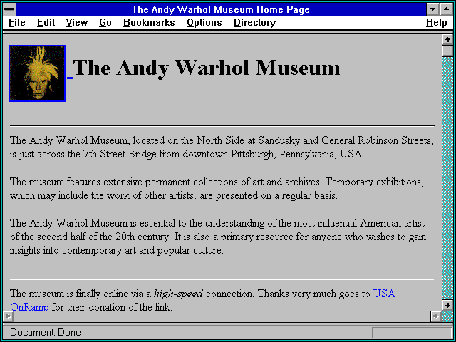 Screenshot of The Andy Warhol Museum Home Page