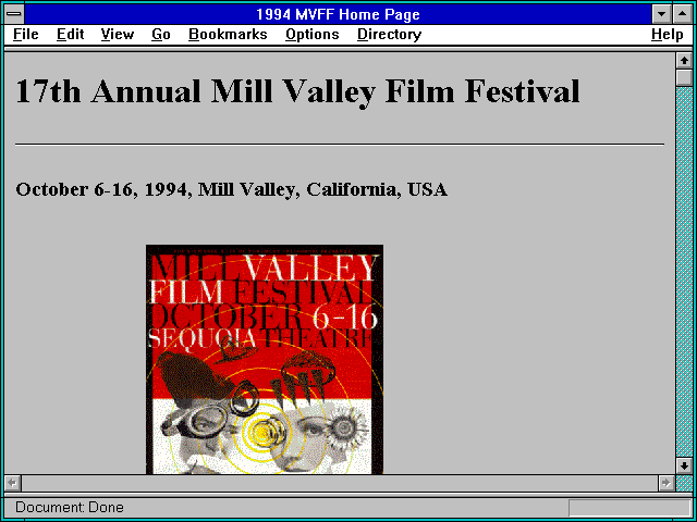 Screenshot of 1994 MVFF Home Page