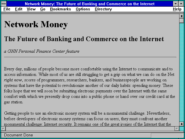 Screenshot of Network Money: The Future of Banking and Commerce on the Internet