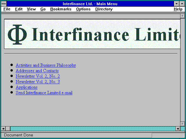 Screenshot of Interfinance Ltd. - Main Menu