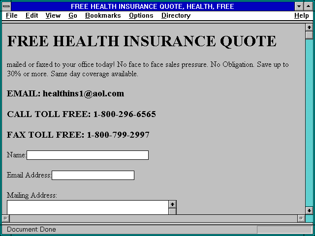 Screenshot of FREE HEALTH INSURANCE QUOTE HEALTH FREE