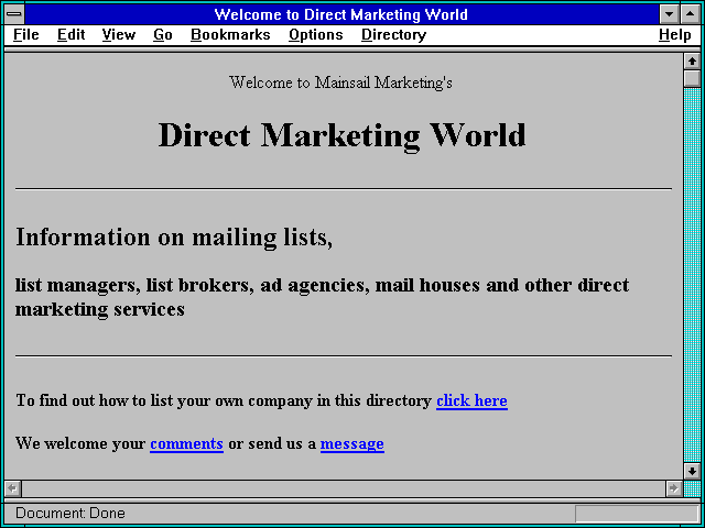 Screenshot of Welcome to Direct Marketing World