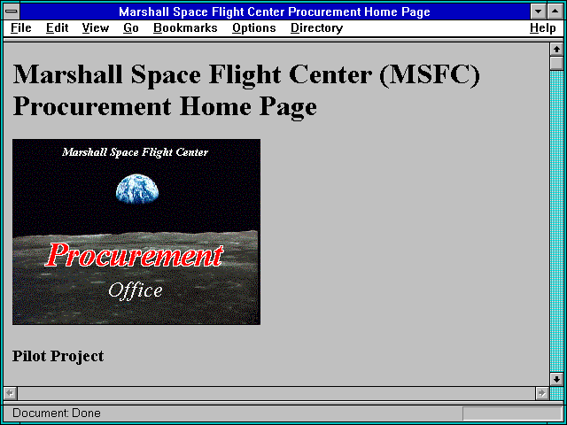 Screenshot of Marshall Space Flight Center Procurement Home Page