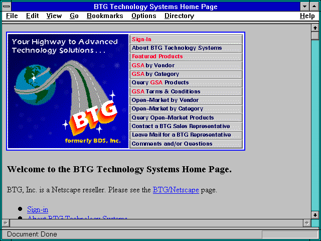 Screenshot of BTG Technology Systems Home Page