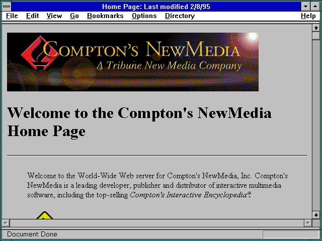 Screenshot of Home Page: Last modified 2/8/95