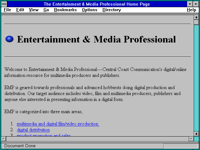 Screenshot of The Entertainment & Media Professional Home Page