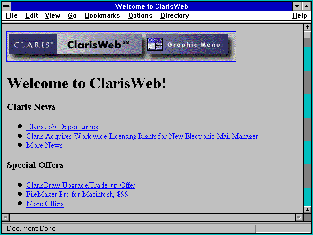 Screenshot of Welcome to ClarisWeb