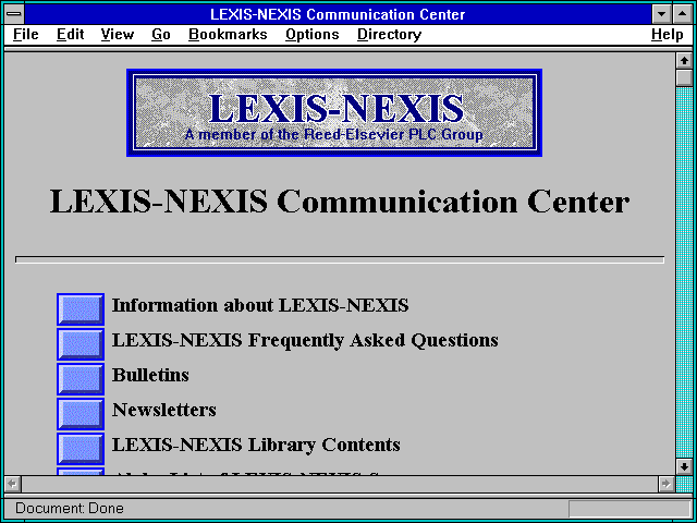 Screenshot of LEXIS-NEXIS Communication Center