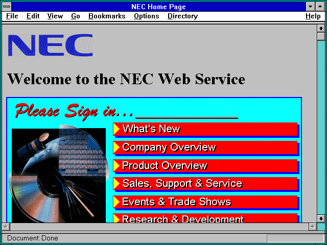 Screenshot of NEC Home Page
