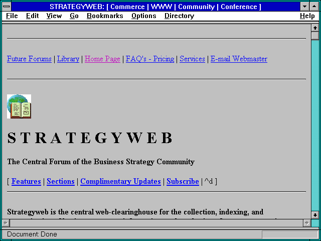 Screenshot of STRATEGYWEB: [ Commerce | WWW | Community | Conference ]