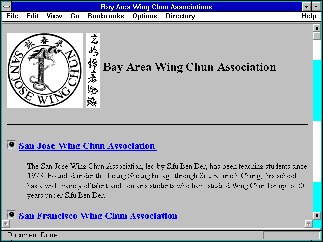 Screenshot of Bay Area Wing Chun Associations