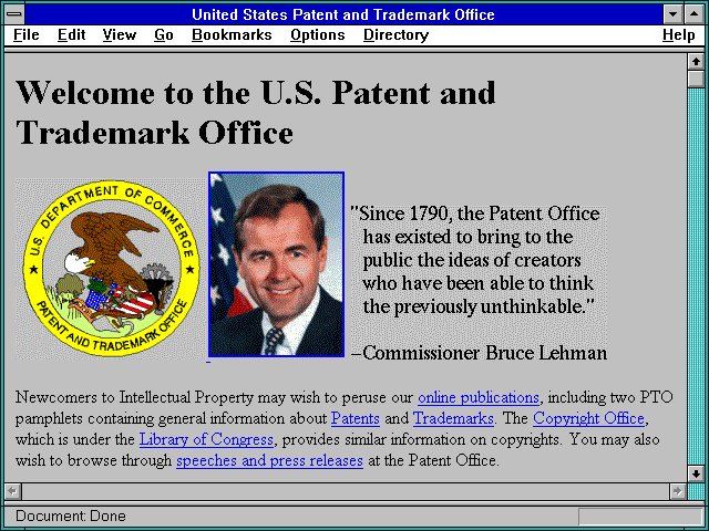 Screenshot of United States Patent and Trademark Office