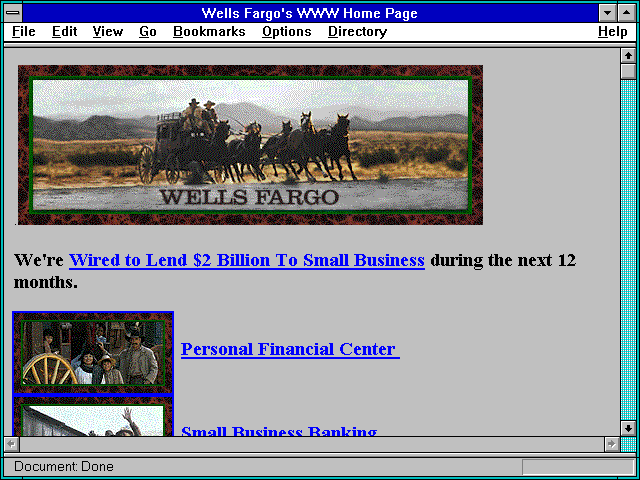 Screenshot of Wells Fargo's WWW Home Page