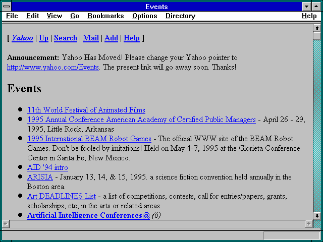 Screenshot of Upcoming Events in the Computer Industry