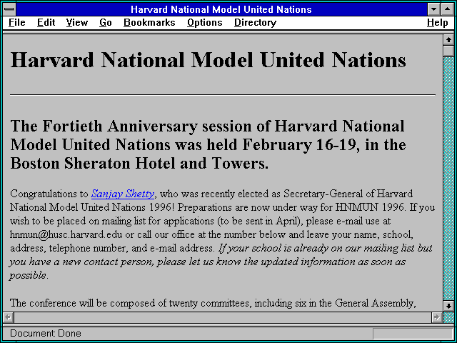 Screenshot of Harvard National Model United Nations