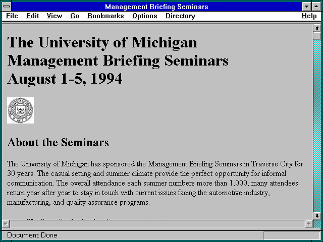 Screenshot of Management Briefing Seminars
