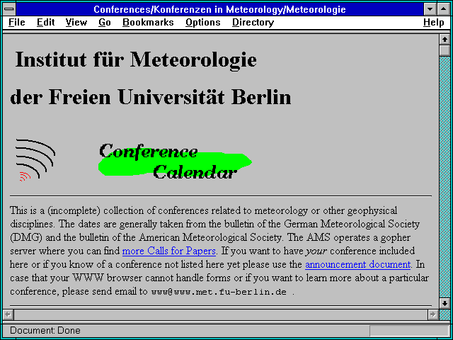 Screenshot of Conferences/Konferenzen in Meteorology/Meteorologie