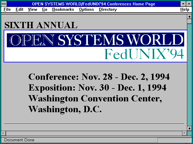 Screenshot of OPEN SYSTEMS WORLD/FedUNIX'94 Conferences Home Page