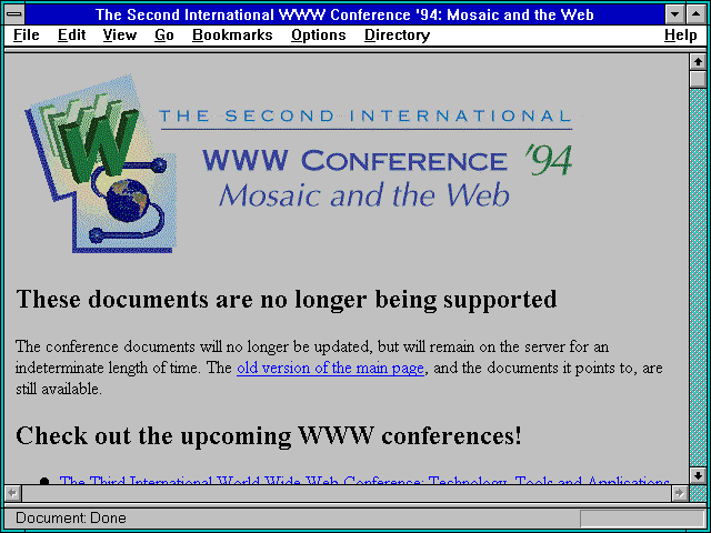 Screenshot of The Second International WWW Conference '94: Mosaic and the Web