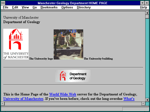 Screenshot of Manchester Earth Sciences Department HOME PAGE