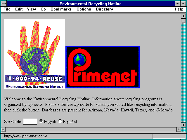 Screenshot of Environmental Recycling Hotline