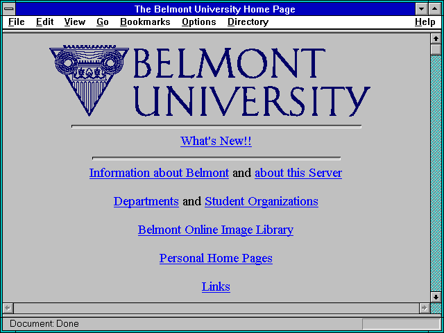Screenshot of The Belmont University Home Page